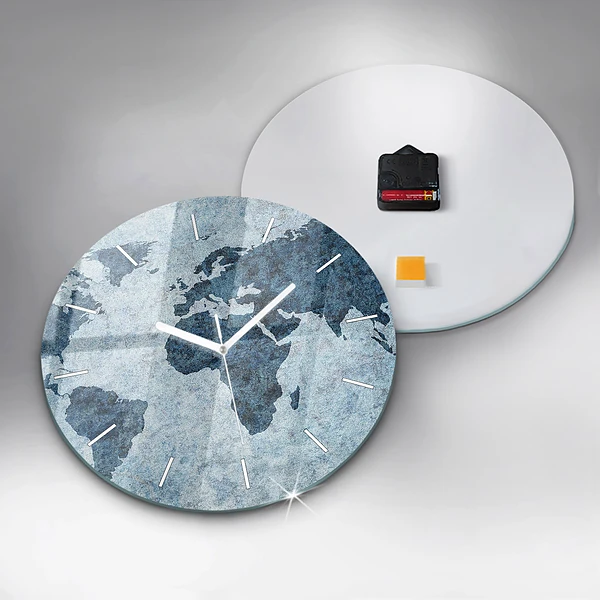 Wanduhr rund Gemalte Weltkarte