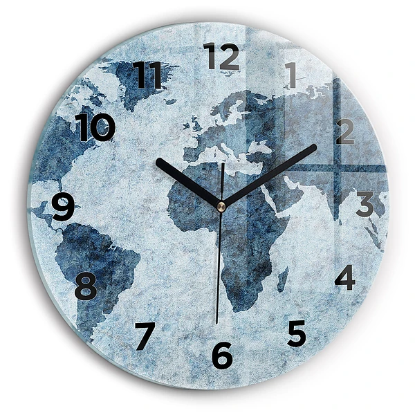 Wanduhr rund Gemalte Weltkarte