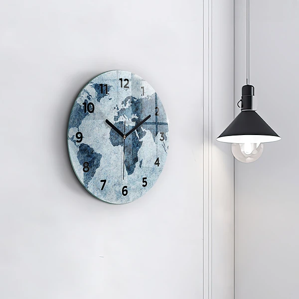 Wanduhr rund Gemalte Weltkarte