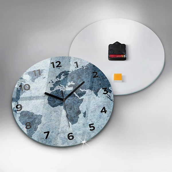 Wanduhr rund Gemalte Weltkarte