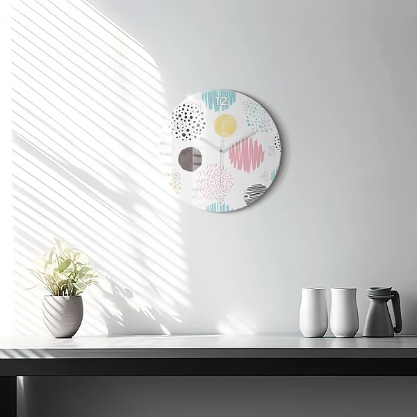 Wanduhr glas rund Geometrisches Muster