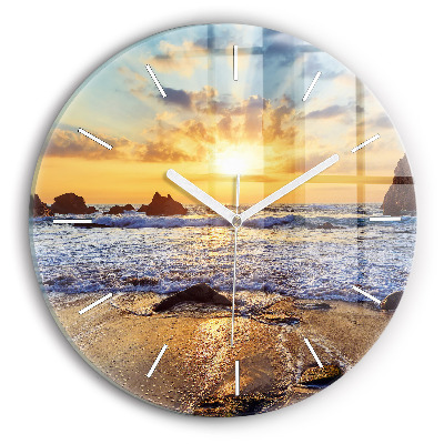 Wanduhr rund mit motiv Sonnenuntergang am Strand