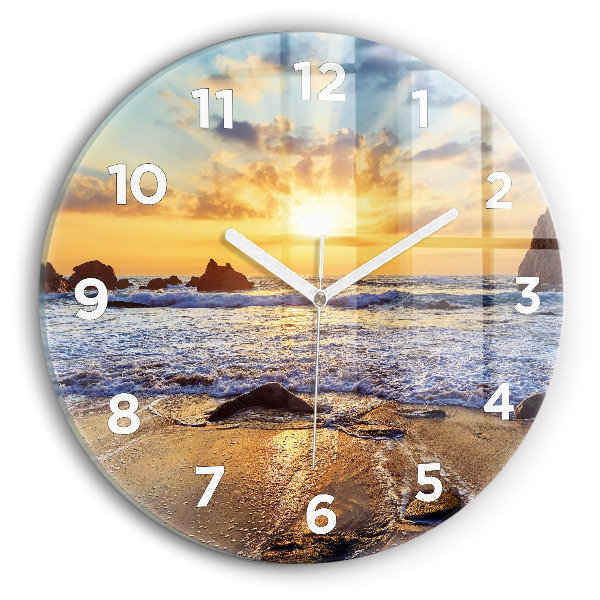 Wanduhr rund mit motiv Sonnenuntergang am Strand