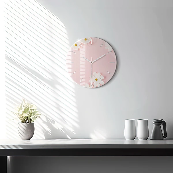 Wanduhr glas rund Gänseblümchen