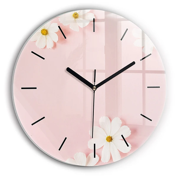 Wanduhr glas rund Gänseblümchen