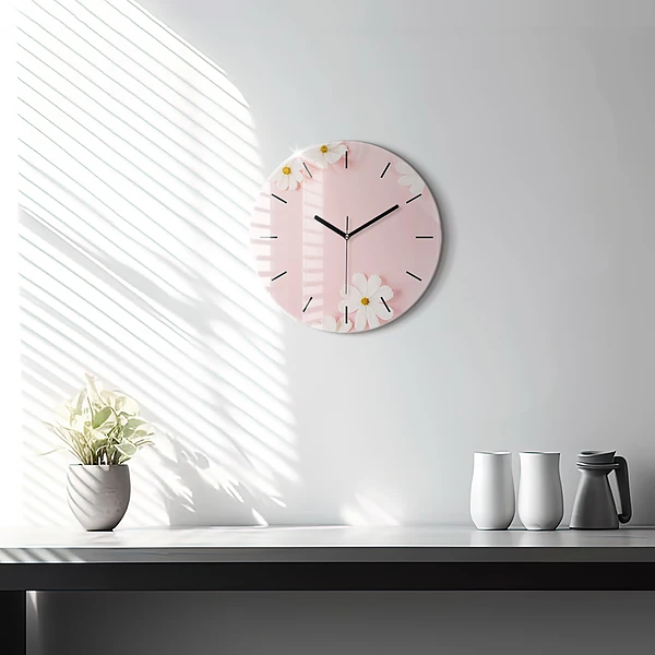 Wanduhr glas rund Gänseblümchen