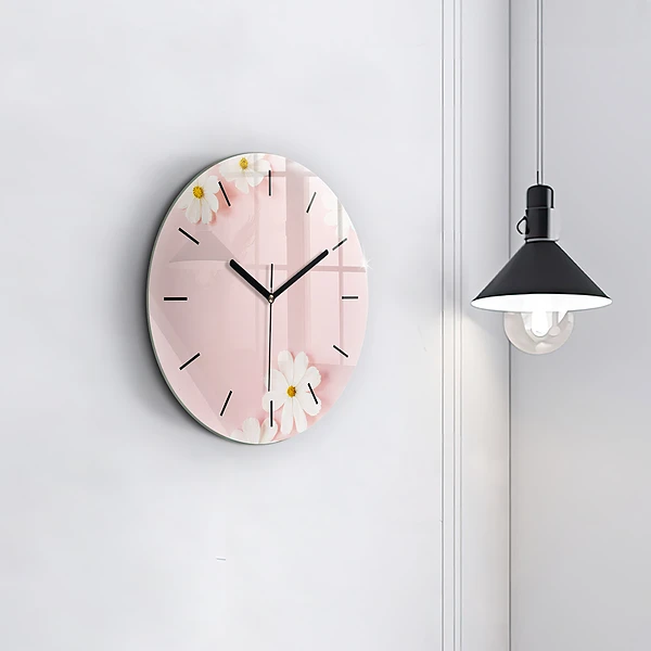 Wanduhr glas rund Gänseblümchen