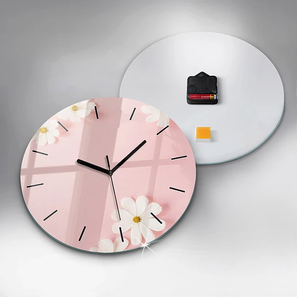 Wanduhr glas rund Gänseblümchen