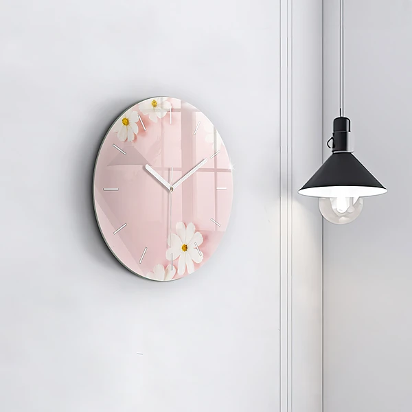 Wanduhr glas rund Gänseblümchen