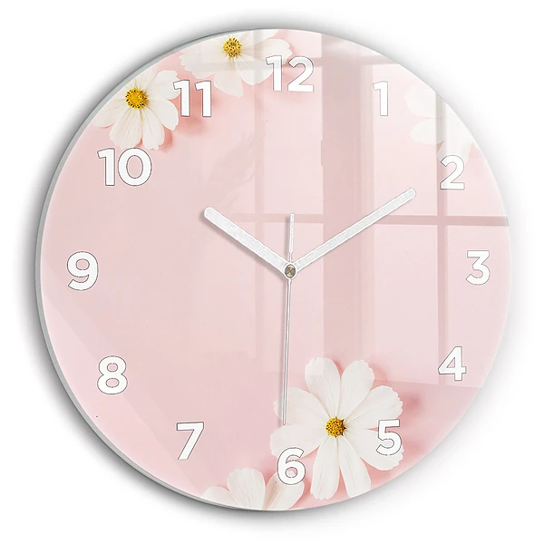 Wanduhr glas rund Gänseblümchen