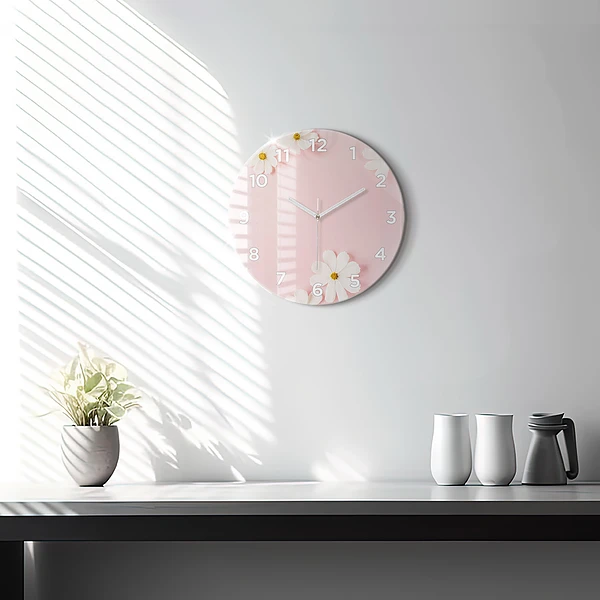 Wanduhr glas rund Gänseblümchen