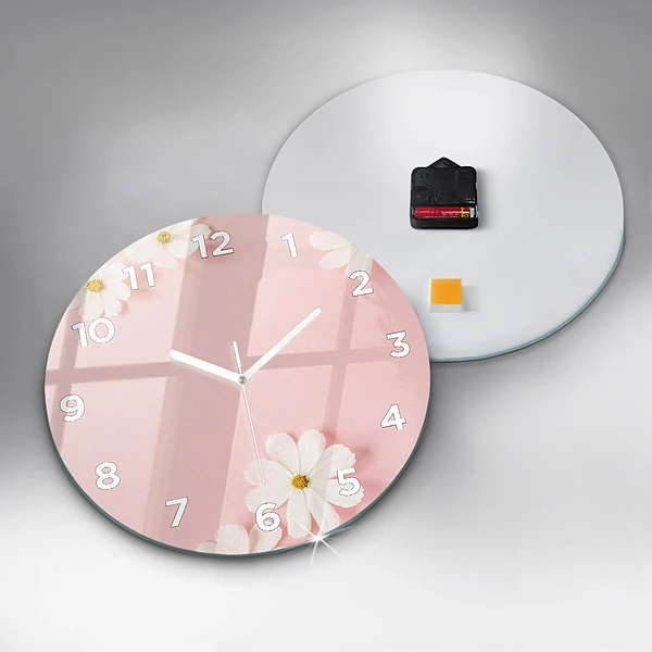 Wanduhr glas rund Gänseblümchen
