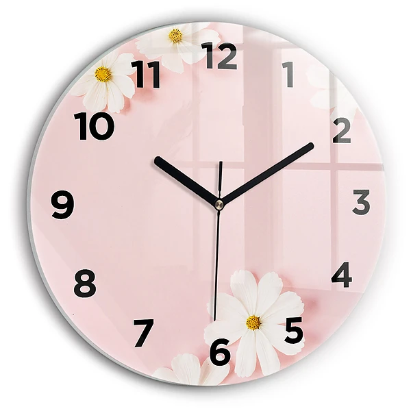 Wanduhr glas rund Gänseblümchen