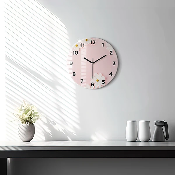 Wanduhr glas rund Gänseblümchen