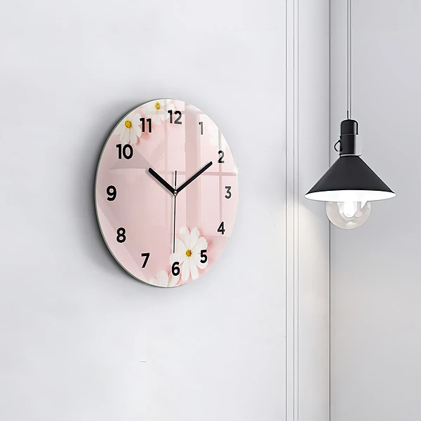 Wanduhr glas rund Gänseblümchen