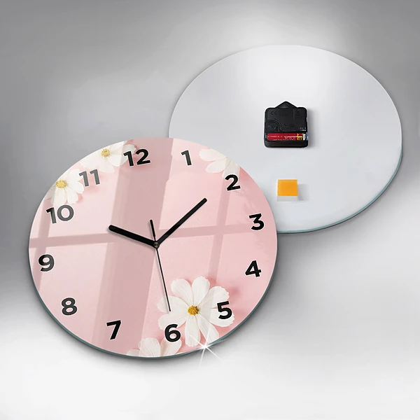 Wanduhr glas rund Gänseblümchen