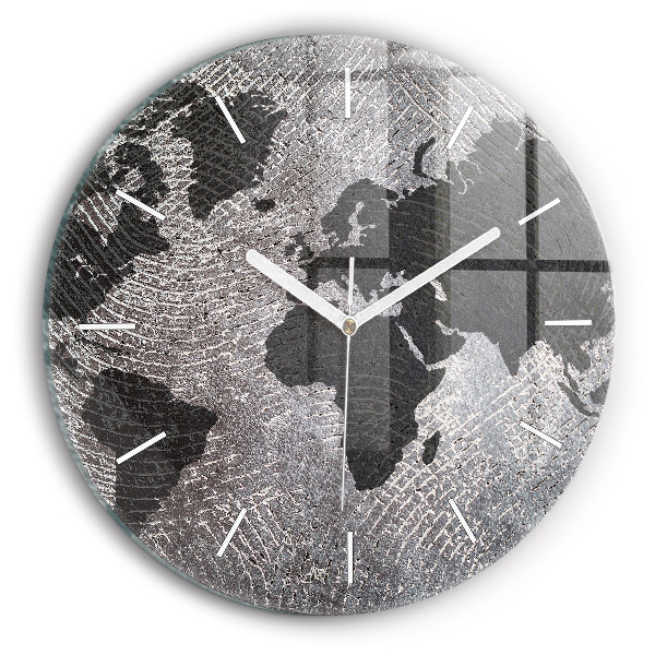Wanduhr glas rund Weltkarte Beton
