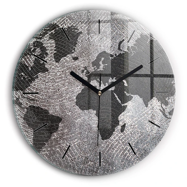 Wanduhr glas rund Weltkarte Beton