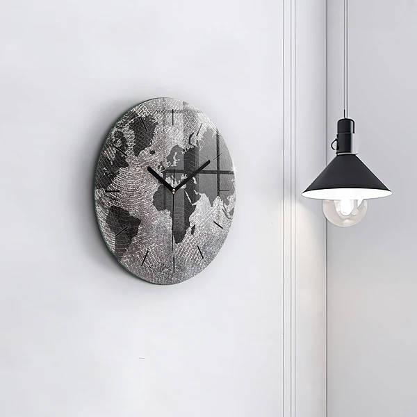 Wanduhr glas rund Weltkarte Beton