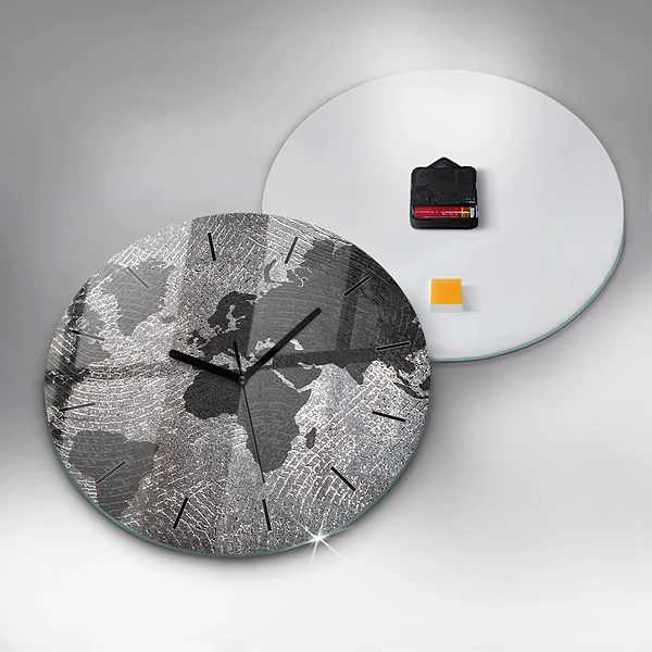 Wanduhr glas rund Weltkarte Beton