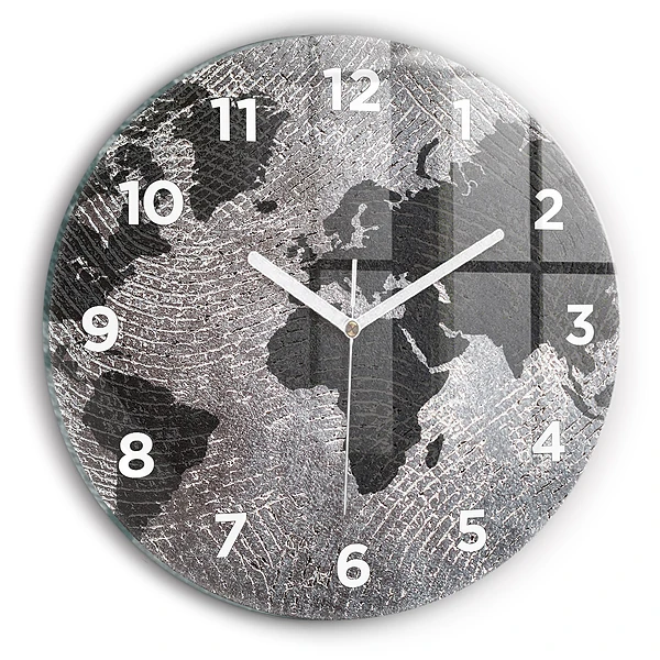Wanduhr glas rund Weltkarte Beton