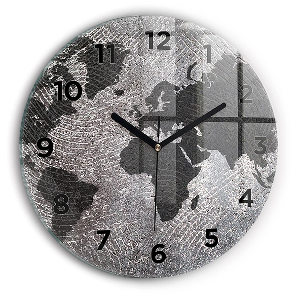 Wanduhr glas rund Weltkarte Beton