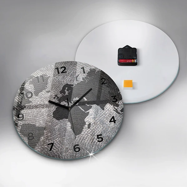 Wanduhr glas rund Weltkarte Beton