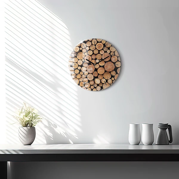 Wanduhr glas rund Baumringe
