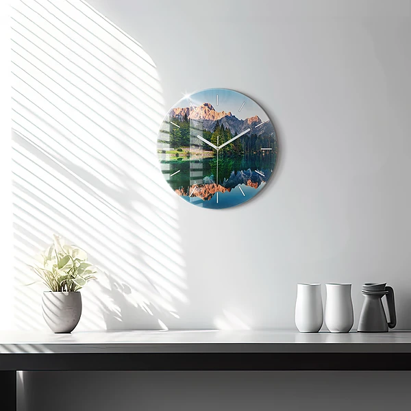 Wanduhr glas rund Seelandschaft