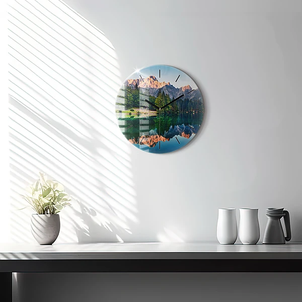 Wanduhr glas rund Seelandschaft
