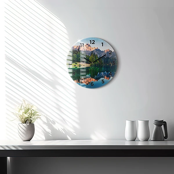 Wanduhr glas rund Seelandschaft