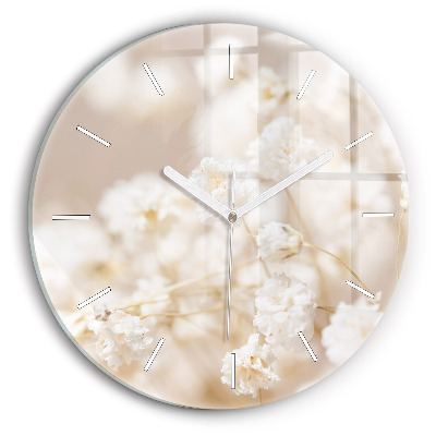 Wanduhr rund mit motiv Kleine weiße Blumen
