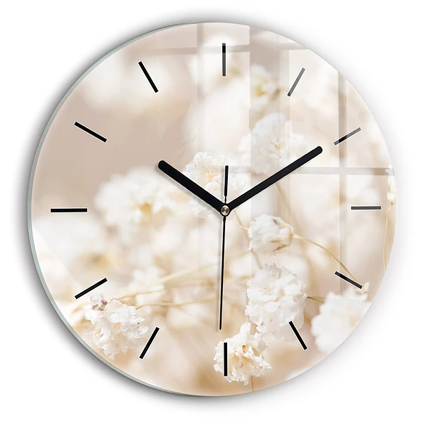 Wanduhr rund mit motiv Kleine weiße Blumen