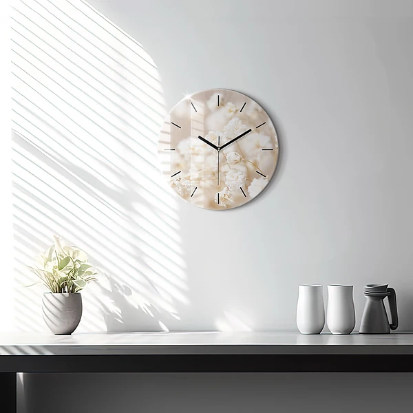 Wanduhr rund mit motiv Kleine weiße Blumen