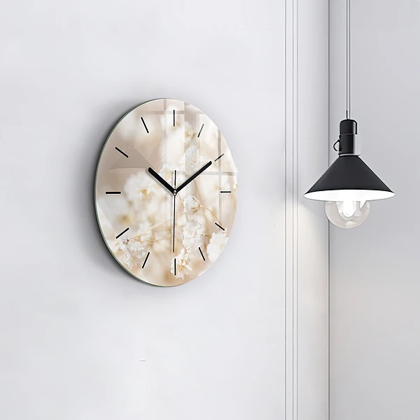 Wanduhr rund mit motiv Kleine weiße Blumen