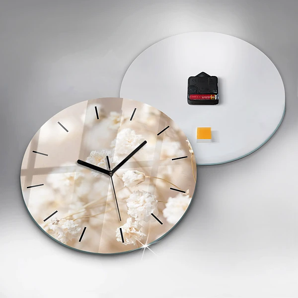 Wanduhr rund mit motiv Kleine weiße Blumen