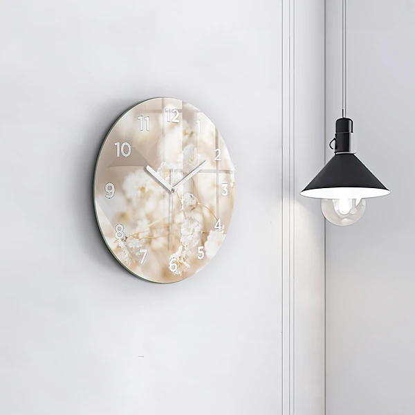 Wanduhr rund mit motiv Kleine weiße Blumen