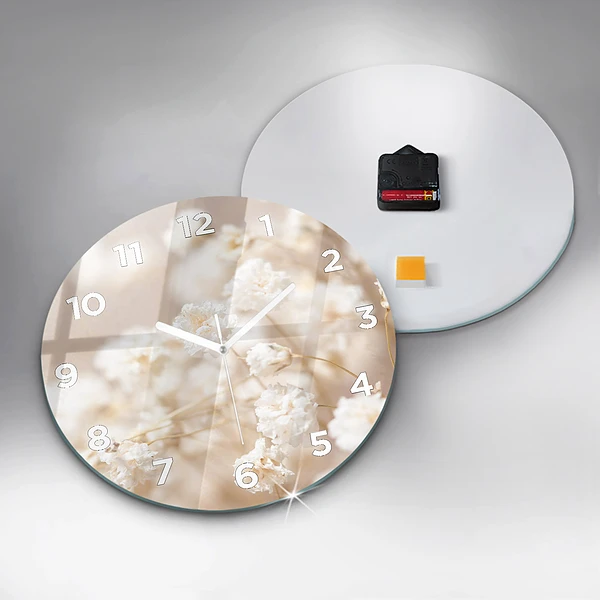 Wanduhr rund mit motiv Kleine weiße Blumen