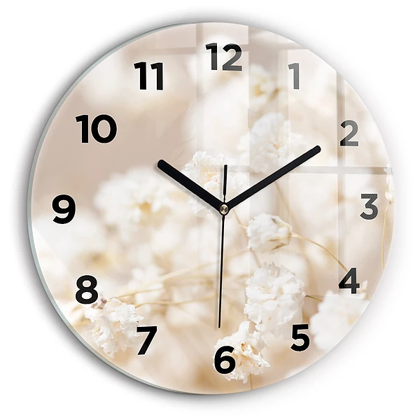Wanduhr rund mit motiv Kleine weiße Blumen