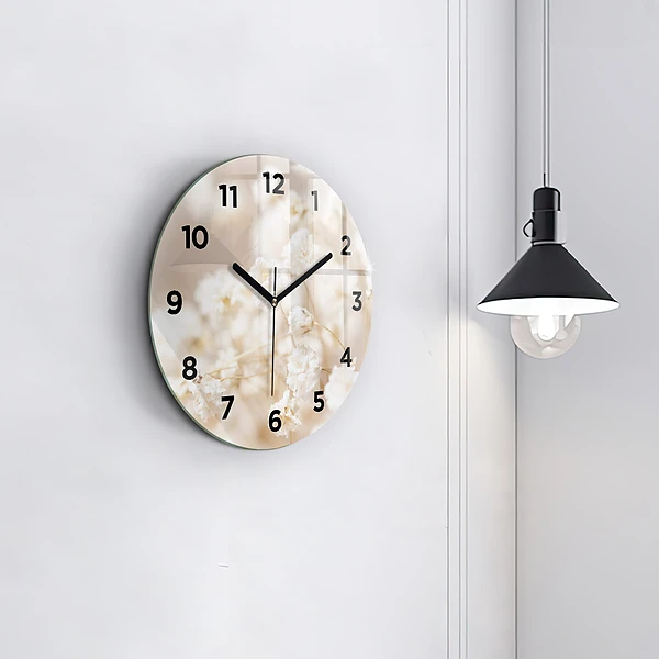 Wanduhr rund mit motiv Kleine weiße Blumen