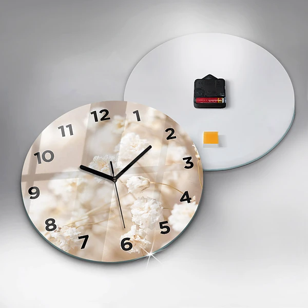 Wanduhr rund mit motiv Kleine weiße Blumen