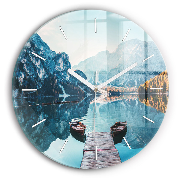 Wanduhr rund mit motiv Boote auf einem See
