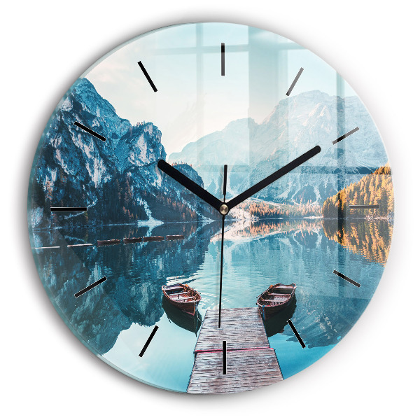 Wanduhr rund mit motiv Boote auf einem See