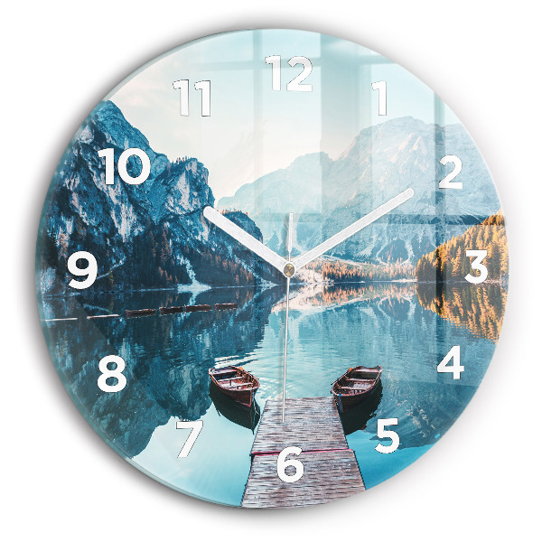 Wanduhr rund mit motiv Boote auf einem See