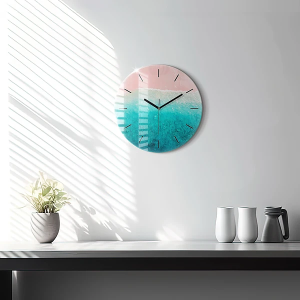 Wanduhr glas rund Strand Meersand