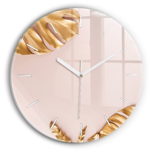 Wanduhr rund mit motiv Goldene tropische Blätter
