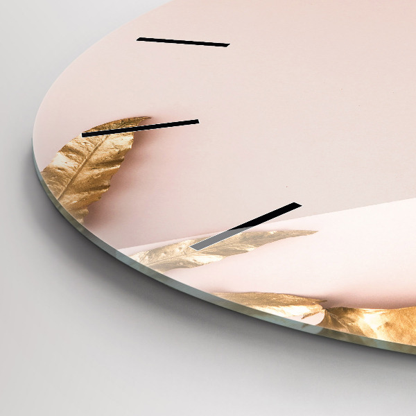 Wanduhr rund mit motiv Goldene tropische Blätter