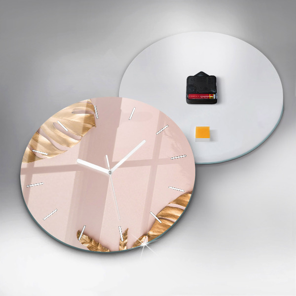 Wanduhr rund mit motiv Goldene tropische Blätter