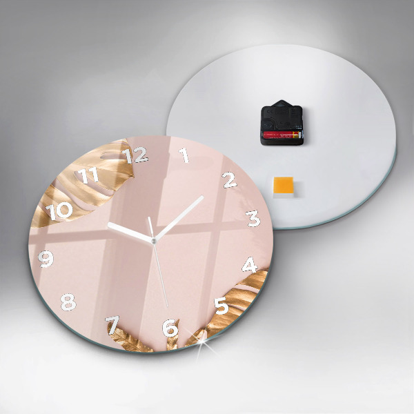 Wanduhr rund mit motiv Goldene tropische Blätter