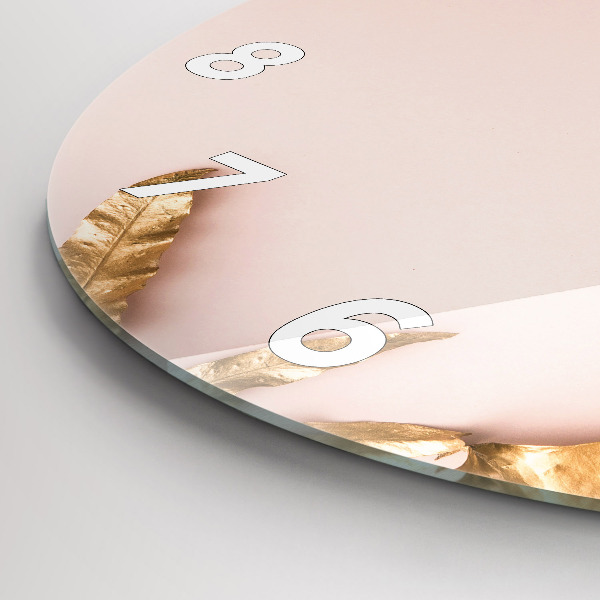 Wanduhr rund mit motiv Goldene tropische Blätter